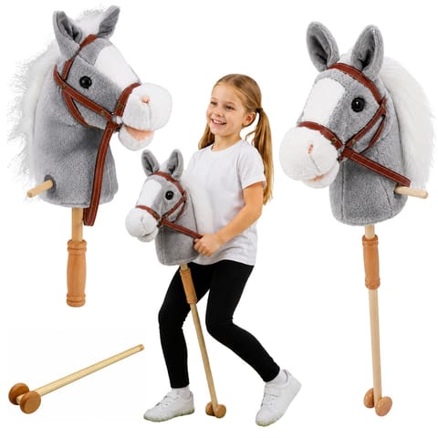 ⁨Hobby Horse Koń Na Kiju Głowa Konia Dźwięki Galopu Rżenia Szary 100 cm⁩ w sklepie Wasserman.eu