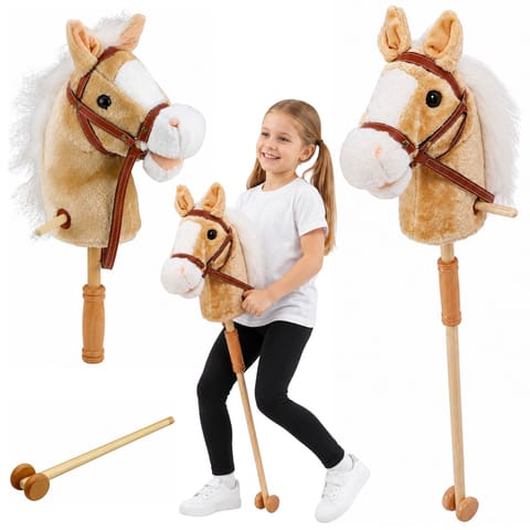 ⁨Hobby Horse Koń Na Kiju Głowa Konia Dźwięki Galopu Rżenia Beżowy 100 cm⁩ w sklepie Wasserman.eu