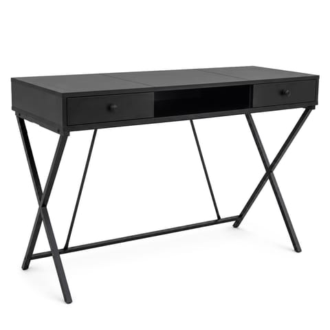 ⁨Biurko industrialne komputerowe Czarne CROSSLINE 120 cm 2 szuflady 1 półka Czarne nogi⁩ w sklepie Wasserman.eu