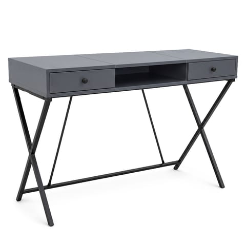 ⁨Biurko industrialne komputerowe Grafit CROSSLINE 120 cm 2 szuflady 1 półka Czarne nogi⁩ w sklepie Wasserman.eu