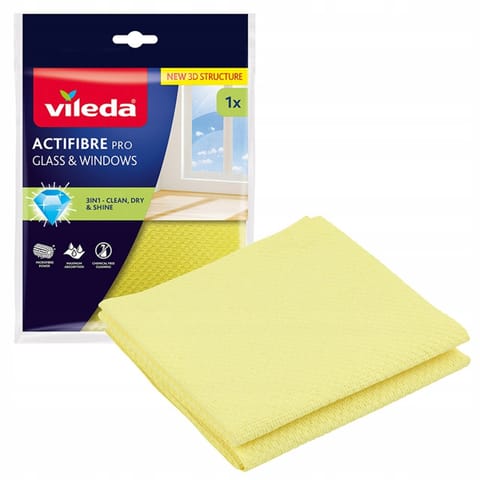 ⁨Ściereczka Vileda Actifibre Pro do szkła i okien, 1 szt., Możliwość prania w pralce, Powłoka PVA, Bez smug i zacieków, Czyści sa⁩ w sklepie Wasserman.eu