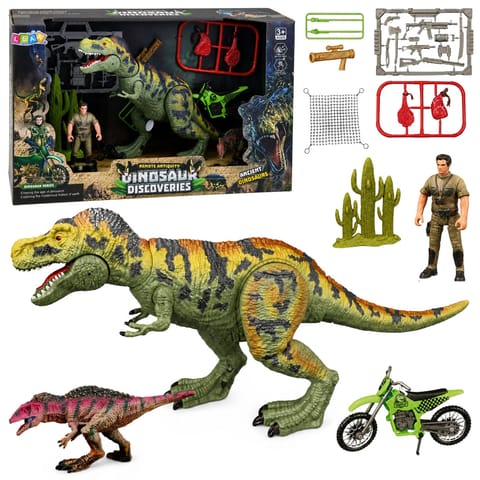 ⁨Zestaw Dinozaur T-Rex Ruchomy Myśliwy Motor Figurki Akcesoria Dźwięki⁩ w sklepie Wasserman.eu