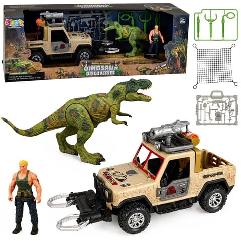 ⁨Zestaw Łowcy Dinozaurów Figurka Dinozaur T-Rex Myśliwy Samochód Dźwięki⁩ w sklepie Wasserman.eu
