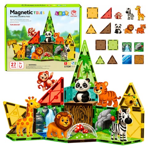 ⁨Klocki Magnetyczne Konstrukcyjne Dzikie Zwierzęta Dżungla ZOO 27 el.⁩ w sklepie Wasserman.eu