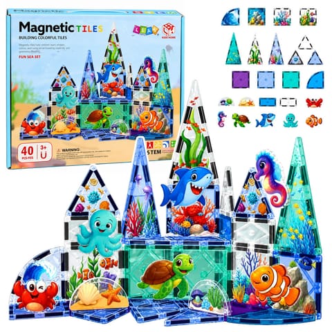 ⁨Klocki Magnetyczne Konstrukcyjne Zwierzęta Morskie Ocean 40 el.⁩ w sklepie Wasserman.eu