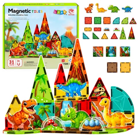 ⁨Klocki Magnetyczne Konstrukcyjne Dinozaury Wulkan Kolorowe 31 el.⁩ w sklepie Wasserman.eu