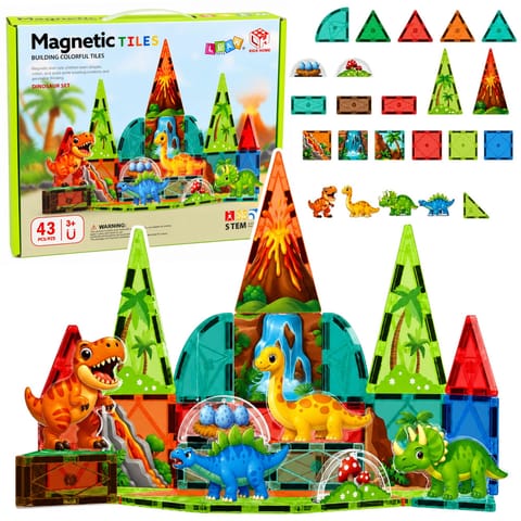 ⁨Klocki Magnetyczne Konstrukcyjne Dinozaury Wulkan Kolorowe 43 el.⁩ w sklepie Wasserman.eu