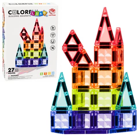 ⁨Klocki Magnetyczne Konstrukcyjne Panele 3D Kreatywne STEM Kolorowe 27 el.⁩ w sklepie Wasserman.eu
