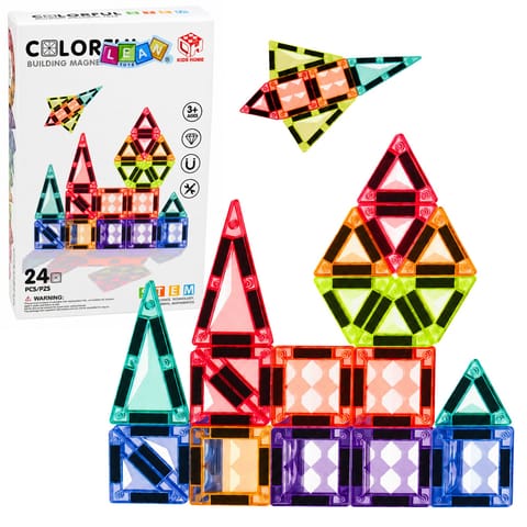 ⁨Klocki Magnetyczne Konstrukcyjne Panele 3D Kreatywne STEM Kolorowe 24 el.⁩ w sklepie Wasserman.eu