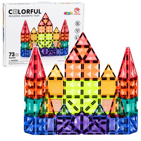⁨Klocki Magnetyczne Konstrukcyjne Panele 3D Kreatywne STEM Kolorowe 73 el.⁩ w sklepie Wasserman.eu
