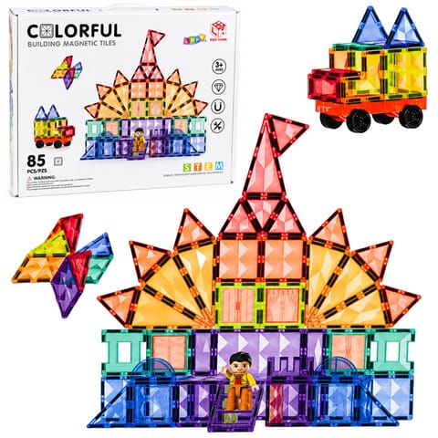 ⁨Klocki Magnetyczne Konstrukcyjne Panele 3D Kreatywne STEM Kolorowe 85 el.⁩ w sklepie Wasserman.eu
