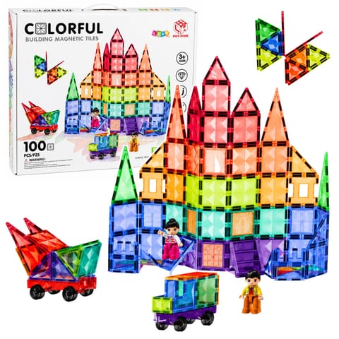 ⁨Klocki Magnetyczne Konstrukcyjne Panele 3D Kreatywne STEM Kolorowe 100 el.⁩ w sklepie Wasserman.eu