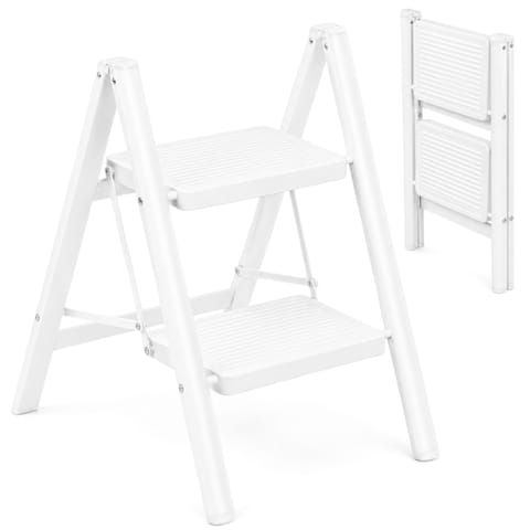 ⁨Drabinka 2-stopniowa metalowa EASYSTEP składana WHITE⁩ w sklepie Wasserman.eu