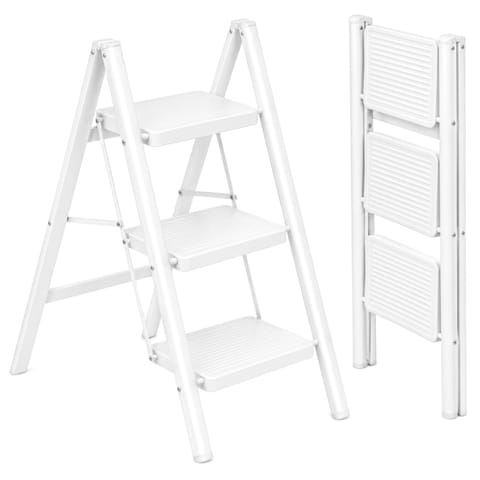 ⁨Drabinka 3-stopniowa metalowa EASYSTEP składana WHITE⁩ w sklepie Wasserman.eu