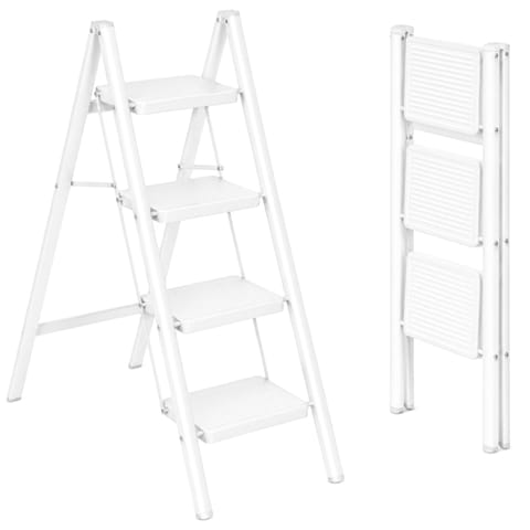 ⁨Drabinka 4-stopniowa metalowa EASYSTEP składana WHITE⁩ w sklepie Wasserman.eu