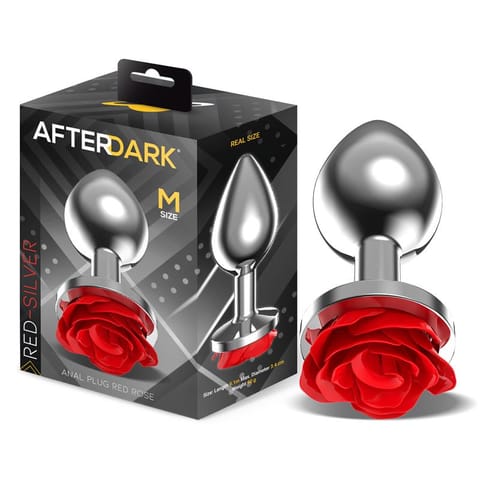 ⁨Metal Anal Plug with Red Rose Base - Size M⁩ w sklepie Wasserman.eu