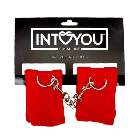 ⁨Handcuffs with Velcro with Long Fur Red⁩ w sklepie Wasserman.eu