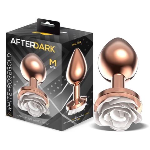 ⁨Rosegold Metal Anal Plug with White Rose Base - Size M⁩ w sklepie Wasserman.eu