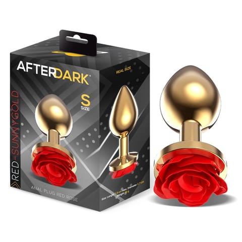 ⁨Golden Metal Anal Plug with Red Rose Base - Size S⁩ w sklepie Wasserman.eu