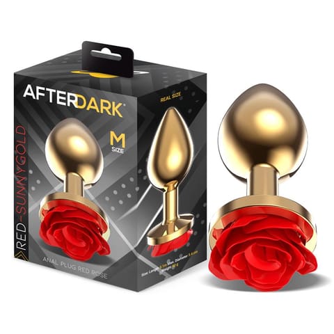 ⁨Golden Metal Anal Plug with Red Rose Base - Size M⁩ w sklepie Wasserman.eu