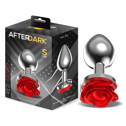 ⁨Metal Anal Plug with Red Rose Base - Size S⁩ w sklepie Wasserman.eu