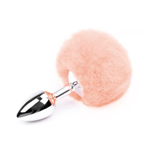 ⁨Soft Pink Faux fur Rabbit Tail Stainless Plug Size S⁩ w sklepie Wasserman.eu
