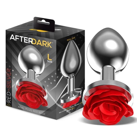 Silver Metal Anal Plug with Red Rose Base Size L w sklepie Wasserman.eu