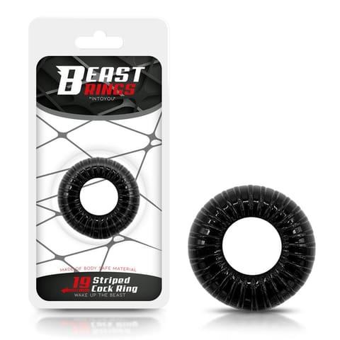 ⁨Cock Ring Super Flexible and Resistant Striped 1.9 cm Black⁩ w sklepie Wasserman.eu