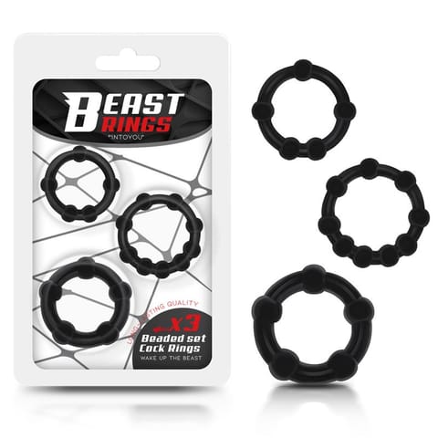 ⁨Set of 3 Cock Ring Beaded Flexible Black⁩ w sklepie Wasserman.eu