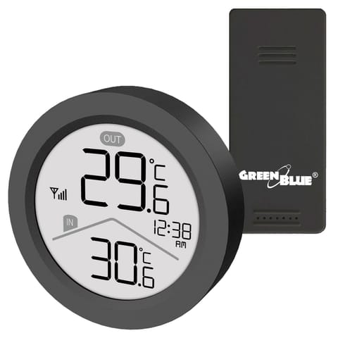 ⁨Bezprzewodowa stacja pogody GreenBlue,temperatura IN/OUT, zegar, do wyboru °C / °F, zasięg do 60m, czarna, GB162 B⁩ w sklepie Wasserman.eu