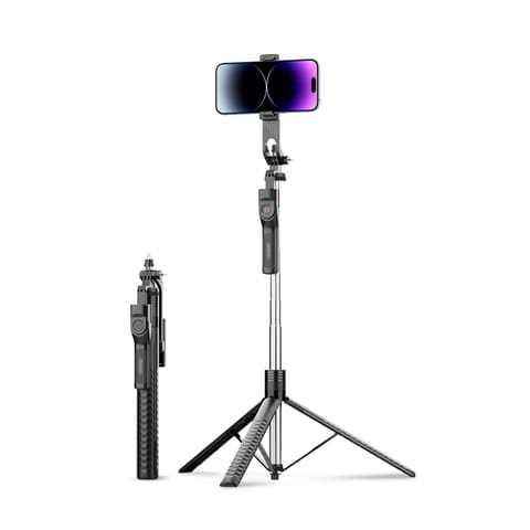 ⁨Selfie stick tripod 1/4'' na telefon kamerę aparat z obrotem 360 stopni Bluetooth - czarny⁩ w sklepie Wasserman.eu