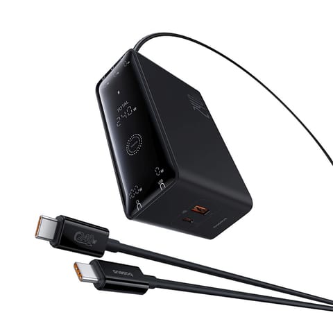 ⁨Ładowarka sieciowa USB-A USB-C GaN 240W z kablem zasilającym - czarna⁩ w sklepie Wasserman.eu