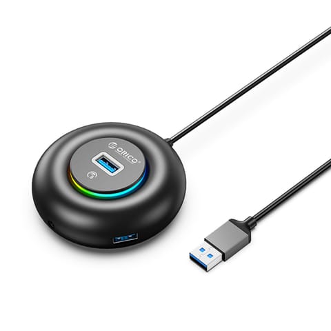 ⁨Hub adapter 4-portowy USB-A - USB-A mini jack RGB 0.3 m - czarny⁩ w sklepie Wasserman.eu
