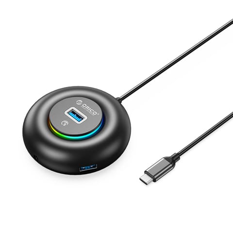 ⁨Hub adapter 4-portowy USB-C - USB-A mini jack RGB 0.3 m - czarny⁩ w sklepie Wasserman.eu