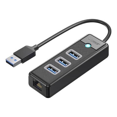 ⁨HUB rozdzielacz 4-portowy USB-A - USB-A RJ45 2.5G Ethernet 1.8 m - czarny⁩ w sklepie Wasserman.eu
