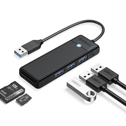 ⁨HUB adapter 4-portowy USB-A - USB-A czytnik kart SD microSD 1 m - czarny⁩ w sklepie Wasserman.eu