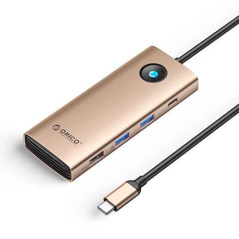 ⁨HUB 8w1 USB-C - USB-A USB-C HDMI VGA RJ45 PD 100W 4K 60Hz 1000Mbps - różowo złoty⁩ w sklepie Wasserman.eu