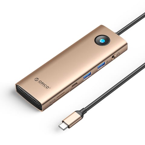⁨HUB 9w1 USB-C - USB-A USB-C HDMI SD RJ45 audio PD 100W 4K 2.5G - różowo złoty⁩ w sklepie Wasserman.eu