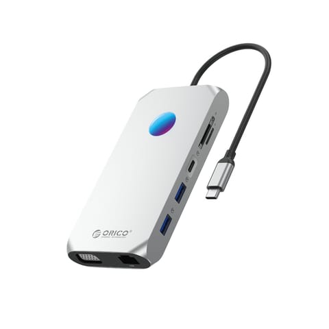 ⁨HUB 12w1 USB-C - USB-A USB-C HDMI VGA SD RJ45 mini jack PD 100W 4K 1000 Mbps RGB - szary⁩ w sklepie Wasserman.eu