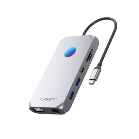 ⁨HUB 12w1 USB-C - USB-A USB-C HDMI VGA microSD/SD RJ45 audio 3.5 mm PD 100W 4K RGB - szary⁩ w sklepie Wasserman.eu