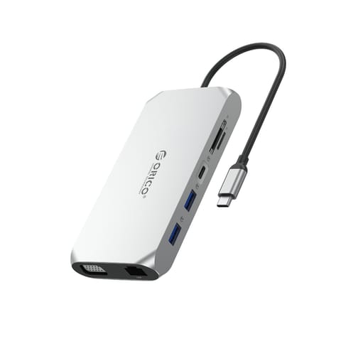 ⁨Adapter HUB 12w1 USB-C - USB-A USB-C HDMI VGA SD/microSD RJ45 mini jack PD 100W 4K - srebrny⁩ w sklepie Wasserman.eu