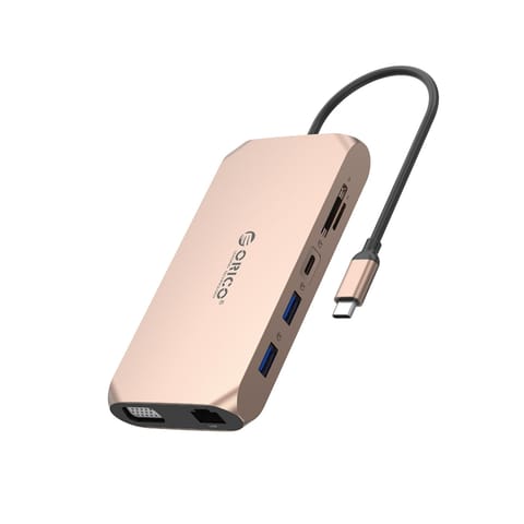 ⁨HUB adapter 12w1 USB-C - USB-A USB-C HDMI VGA SD RJ45 audio 3.5 mm PD 100W 4K - różowo złoty⁩ w sklepie Wasserman.eu