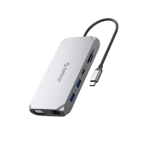 ⁨Adapter HUB 12w1 USB-C - USB-A USB-C HDMI VGA SD/microSD RJ45 mini jack PD 100W 4K - szary⁩ w sklepie Wasserman.eu