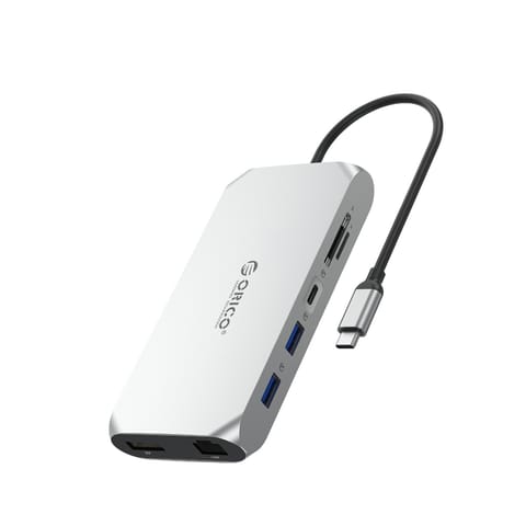 ⁨Stacja HUB 12w1 USB-C - USB-A USB-C HDMI DisplayPort SD/microSD RJ45 3.5mm CTIA - srebrny⁩ w sklepie Wasserman.eu