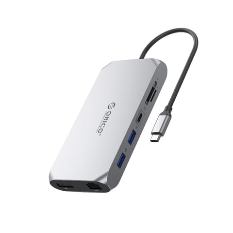 ⁨Stacja HUB 12w1 USB-C - USB-A USB-C HDMI DisplayPort SD/microSD RJ45 3.5mm CTIA - szary⁩ w sklepie Wasserman.eu