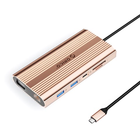 ⁨Stacja dokująca 12w1 USB-C - USB-A USB-C HDMI VGA RJ45 SD microSD PD 100W - różowo złota⁩ w sklepie Wasserman.eu