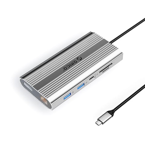 ⁨HUB stacja 12w1 USB-C - USB-A USB-C HDMI DisplayPort RJ45 SD PD 100W 4K 1000Mbps - srebrna⁩ w sklepie Wasserman.eu