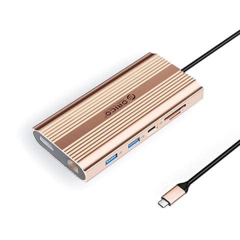 ⁨HUB stacja 12w1 USB-C - USB-A USB-C HDMI DisplayPort RJ45 SD PD 100W 4K 1000Mbps - różowo złota⁩ w sklepie Wasserman.eu