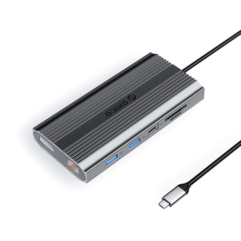 ⁨HUB stacja 12w1 USB-C - USB-A USB-C HDMI DisplayPort RJ45 SD PD 100W 4K 1000Mbps - szara⁩ w sklepie Wasserman.eu
