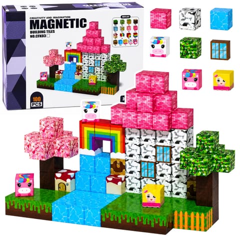 ⁨Zestaw Klocki Magnetyczne Kostki Sześciany Piksel Magiczna Kraina 3D 100el.⁩ w sklepie Wasserman.eu